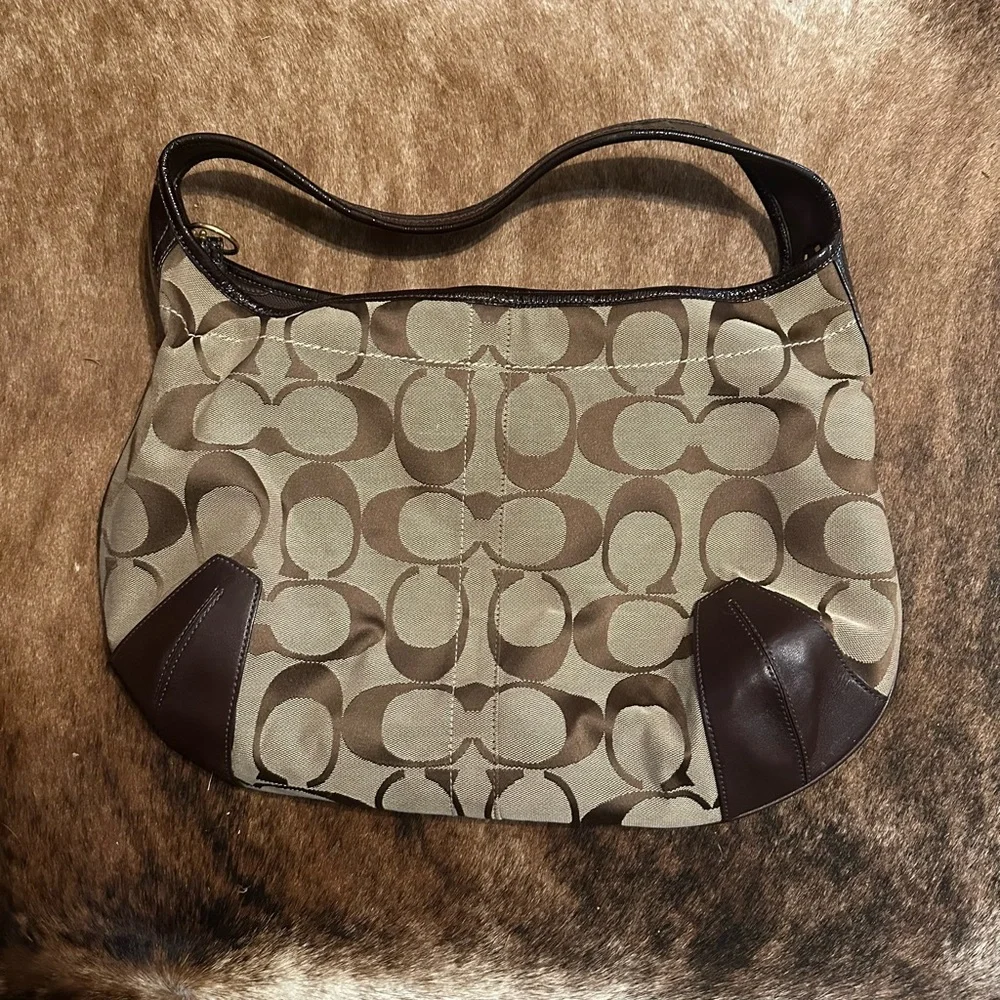 Coach Signature Brown and Tan Hobo Shoulder Bag - Picture 2 of 3